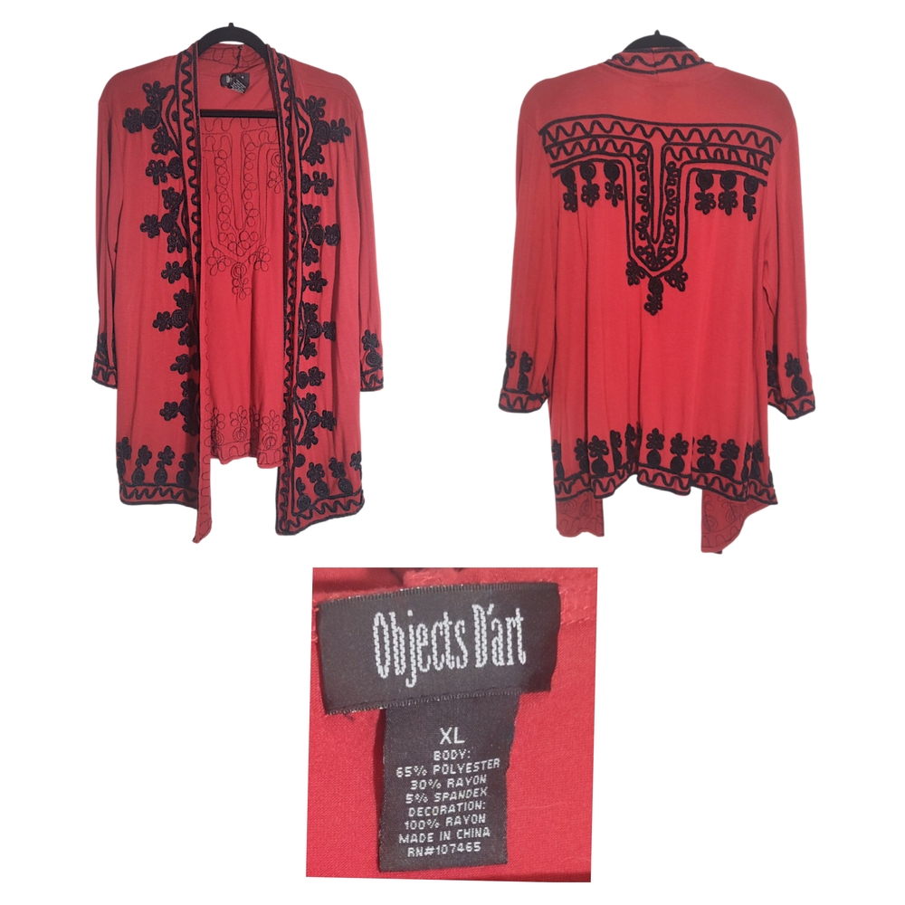 Vintage Red And Black Embroidered Cardigan by Objects Dart